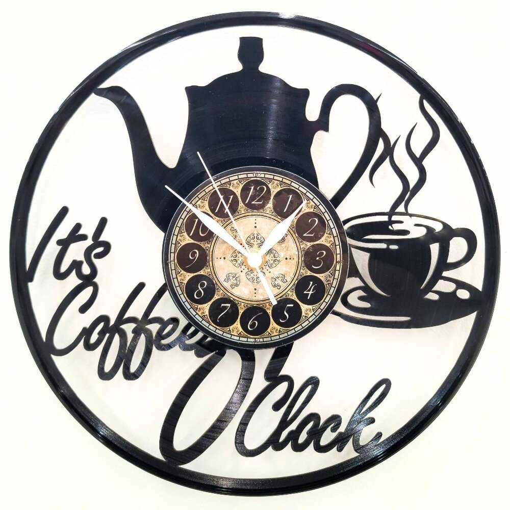 IT'S COFFEE O'CLOCK vinyl record clock